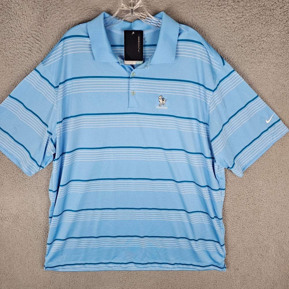 Nike Polo Shirt Mens XXL Blue Dri-FIT Camelback Striped Short Sleeve Golf Tee